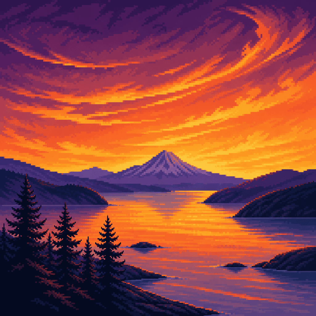 Painterly Pacific Northwest cove at twilight
