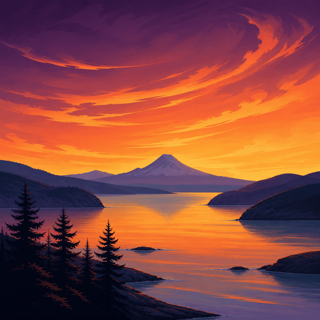 Painterly Pacific Northwest cove at twilight