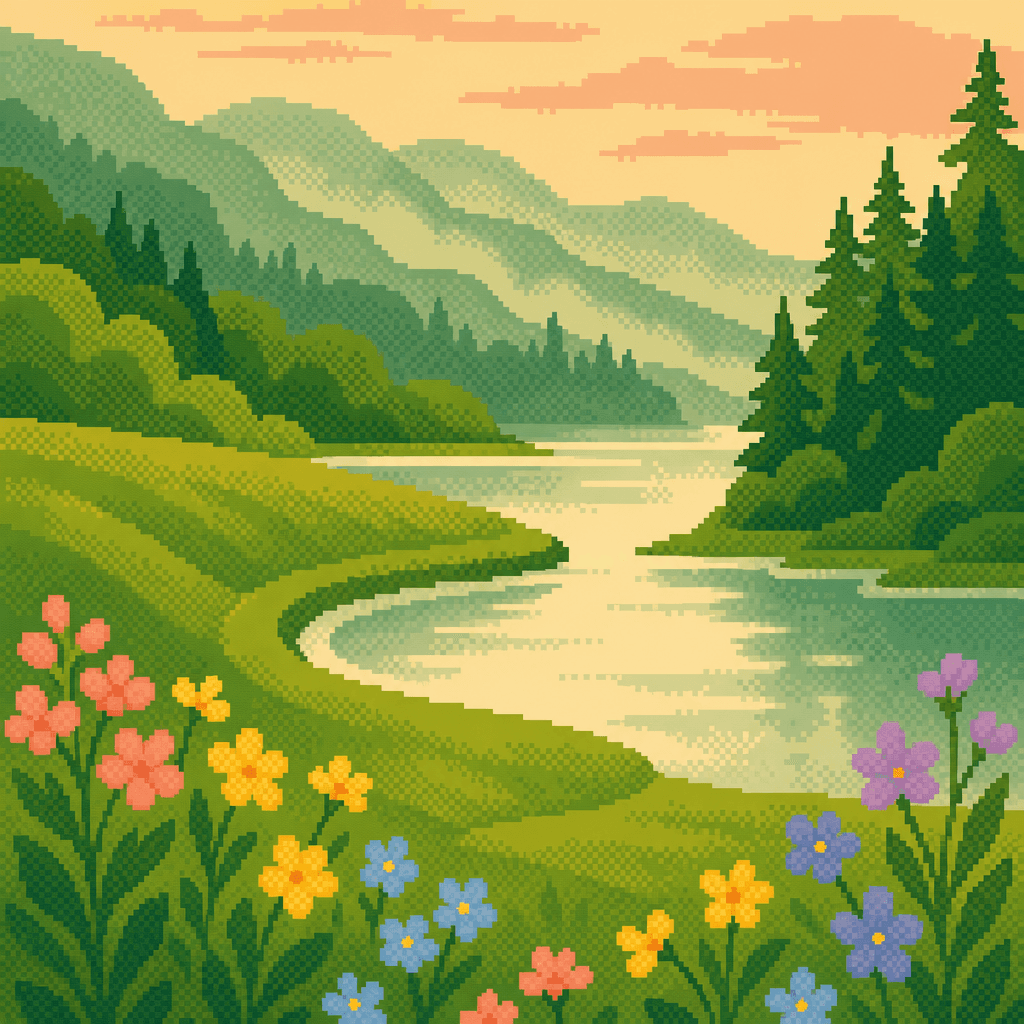 Painterly Pacific Northwest cove at twilight