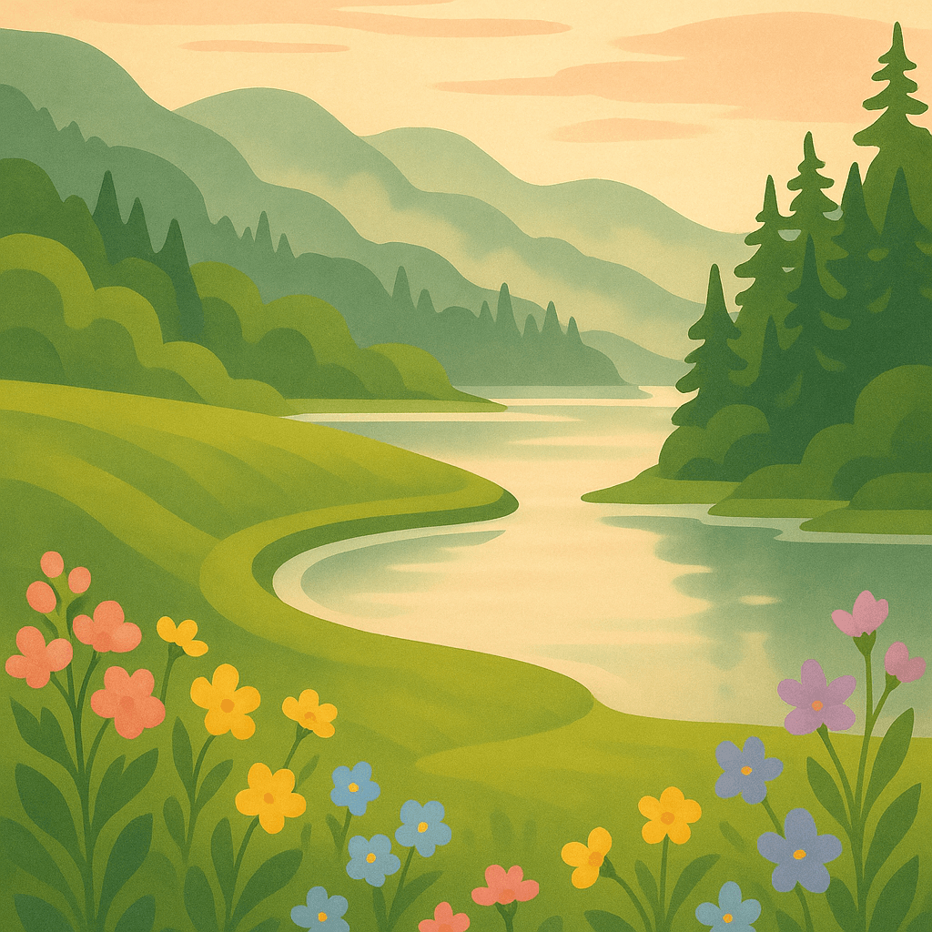Painterly Pacific Northwest cove at twilight